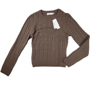 NEW All in Favor Brown Cable Knit Cutout Sweater Womens M